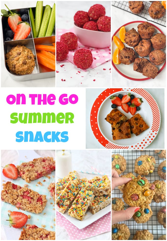 Collage of photos showing a selection of the summer snacks on the go.